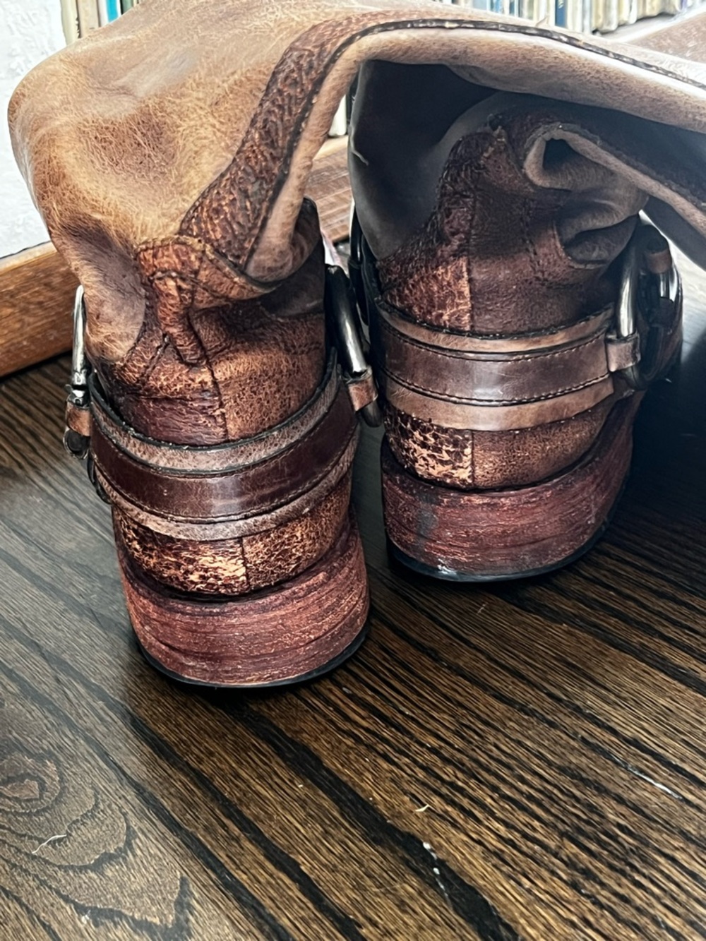 Free People Distressed Brown Leather Harness Riding Boots - Picture 5 of 6